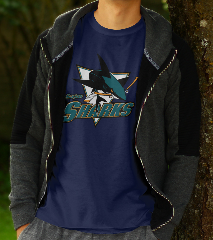 San Jose Sharks Hockey Team Logo With Shark And Hockey Stick T-Shirt