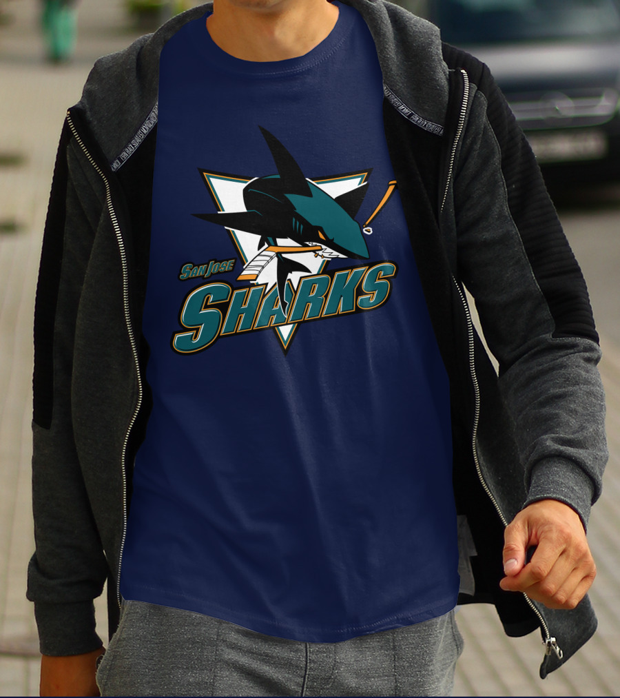 San Jose Sharks Hockey Team Logo With Shark And Hockey Stick T-Shirt