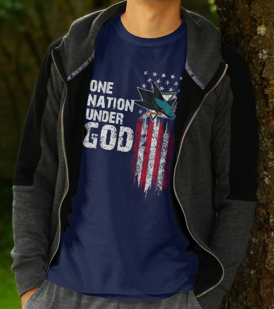 One Nation Under God San Jose Sharks American Flag Stars T-Shirt
