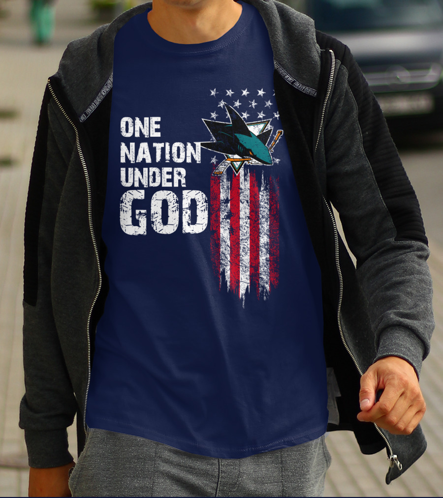 One Nation Under God San Jose Sharks American Flag Stars T-Shirt