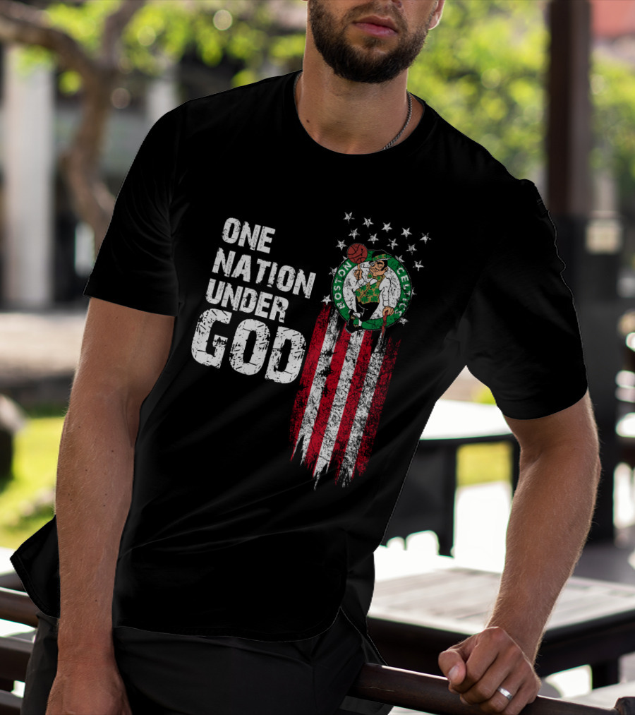 One Nation Under God Boston Celtics Stars Stripes Basketball T-Shirt