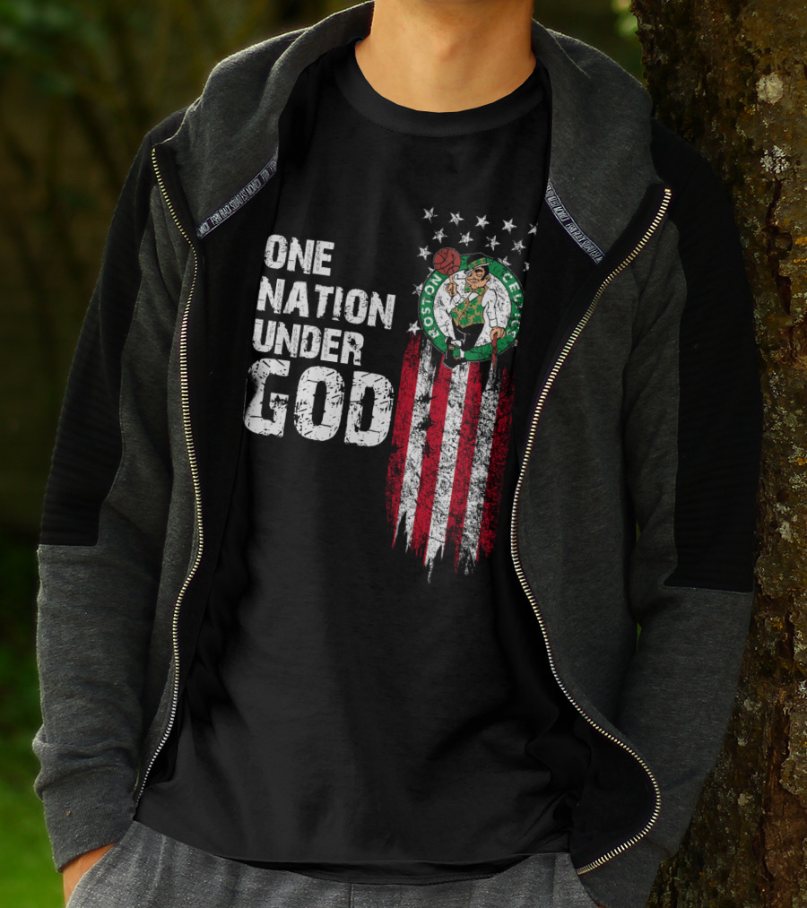 One Nation Under God Boston Celtics Stars Stripes Basketball T-Shirt