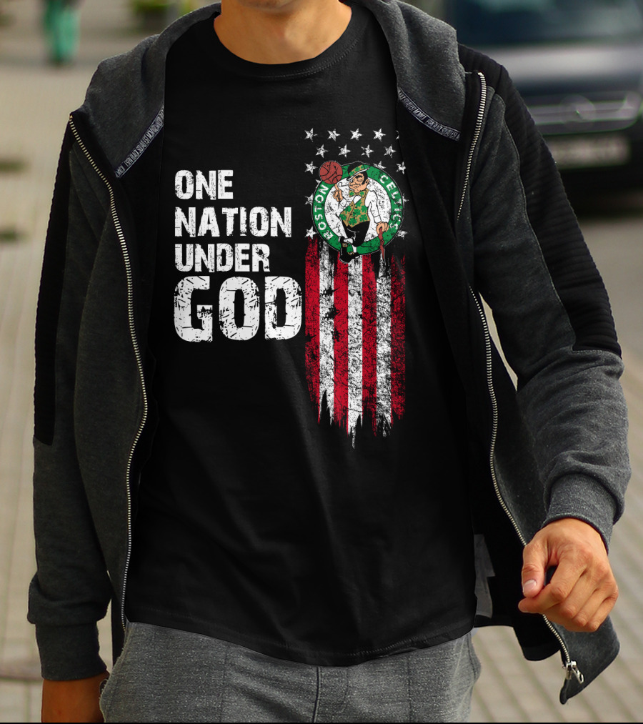 One Nation Under God Boston Celtics Stars Stripes Basketball T-Shirt