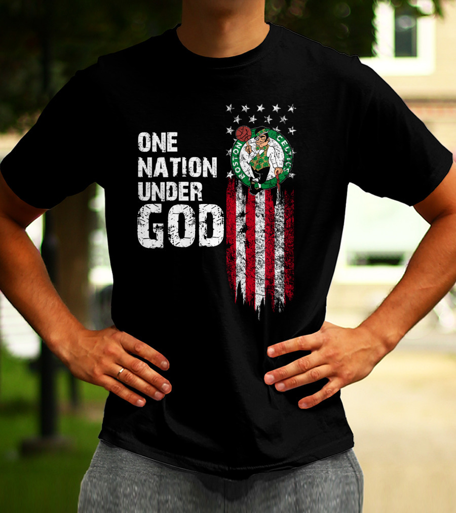 One Nation Under God Boston Celtics Stars Stripes Basketball T-Shirt