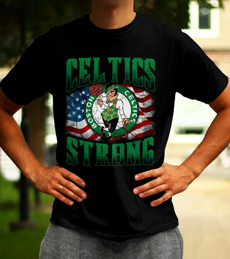 Celtics Strong Boston Celtics American Flag T-Shirt