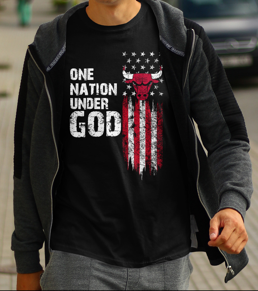 One Nation Under God Chicago Bulls American Flag Stars Stripes T-Shirt