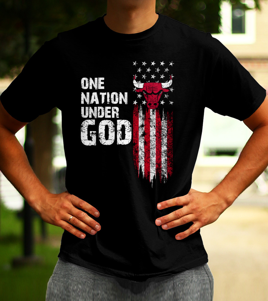 One Nation Under God Chicago Bulls American Flag Stars Stripes T-Shirt