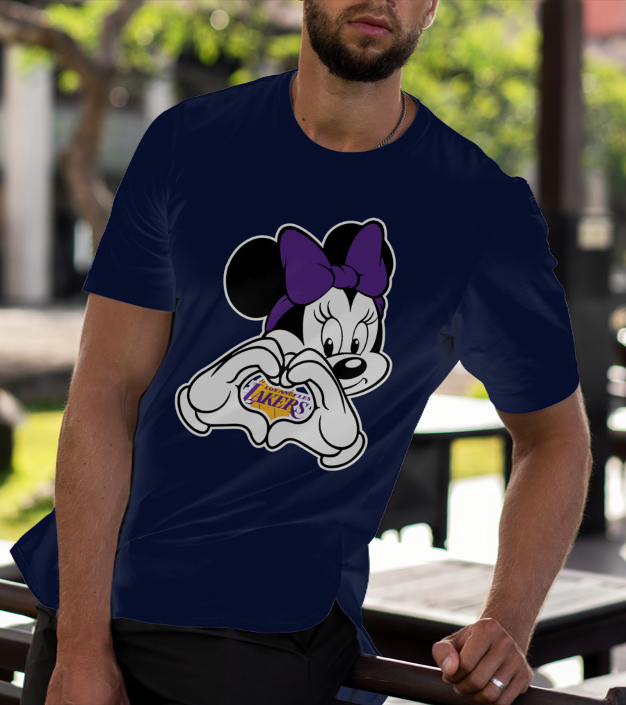 Minnie Mouse Heart Hands Los Angeles Lakers Purple Bow T-Shirt