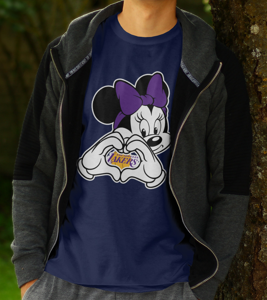 Minnie Mouse Heart Hands Los Angeles Lakers Purple Bow T-Shirt