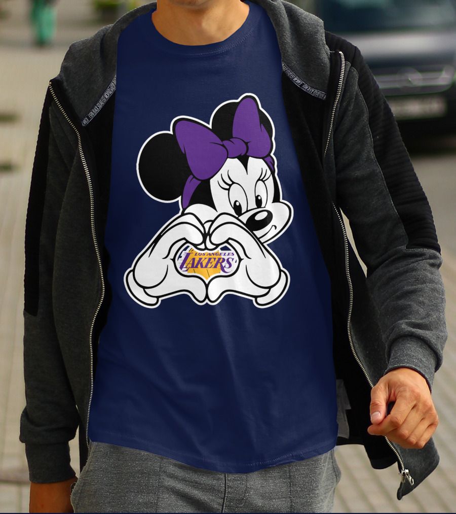 Minnie Mouse Heart Hands Los Angeles Lakers Purple Bow T-Shirt