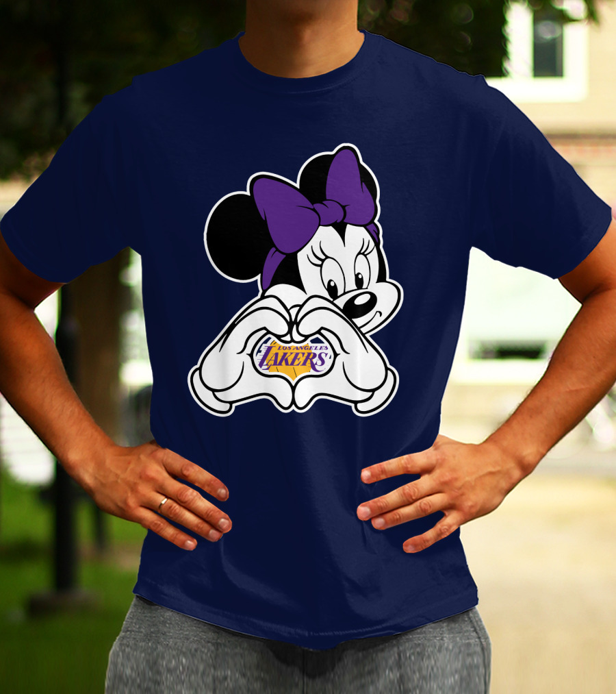Minnie Mouse Heart Hands Los Angeles Lakers Purple Bow T-Shirt