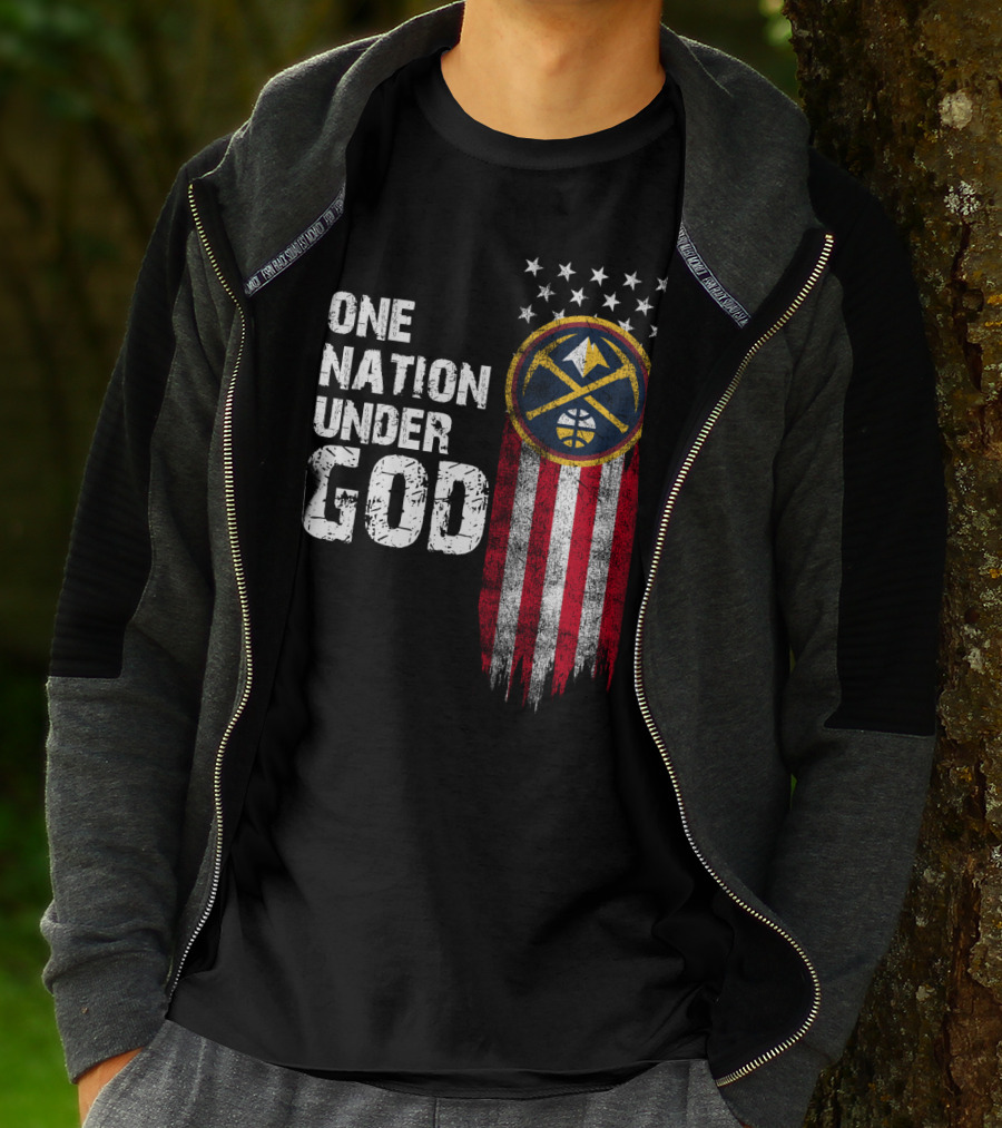 One Nation Under God Denver Nuggets Logo Flag Stars T-Shirt