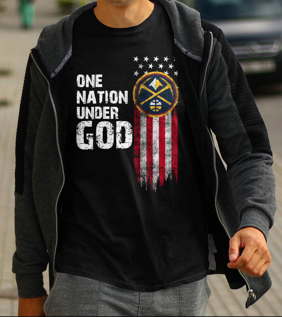 One Nation Under God Denver Nuggets Logo Flag Stars T-Shirt