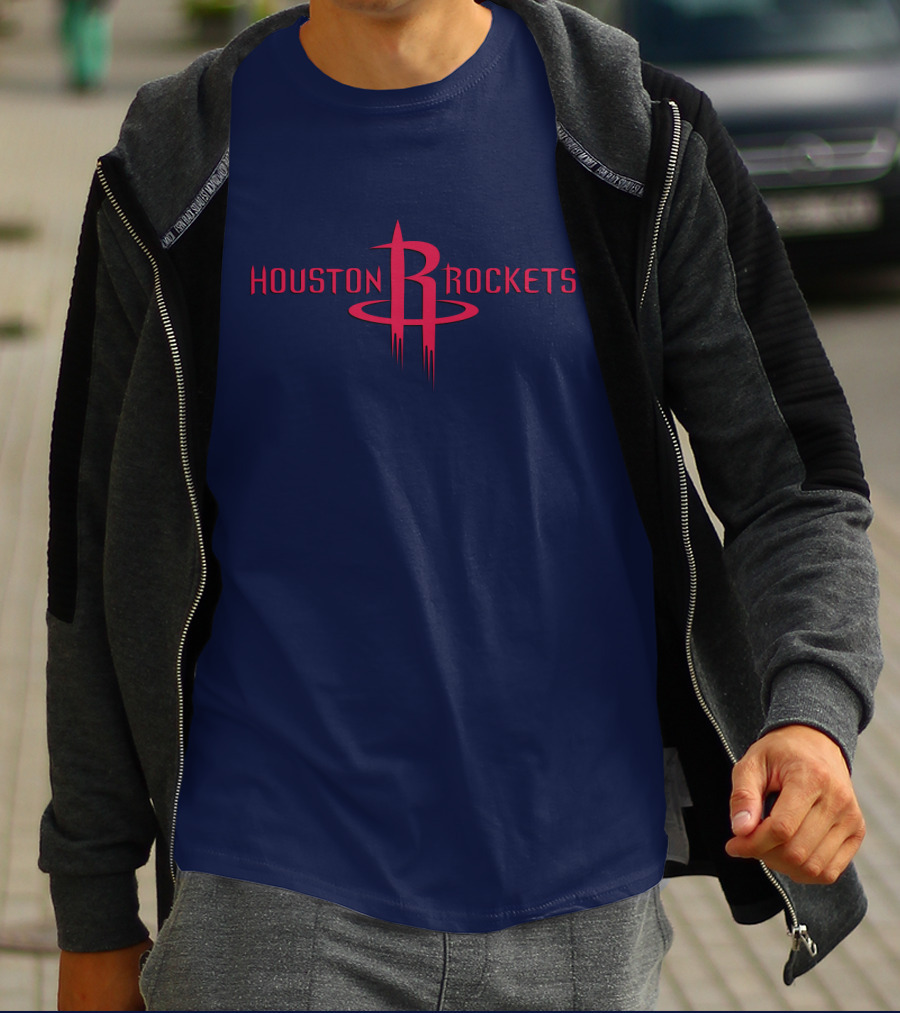 Houston Rockets Nba Red Logo On Dark Blue T-Shirt
