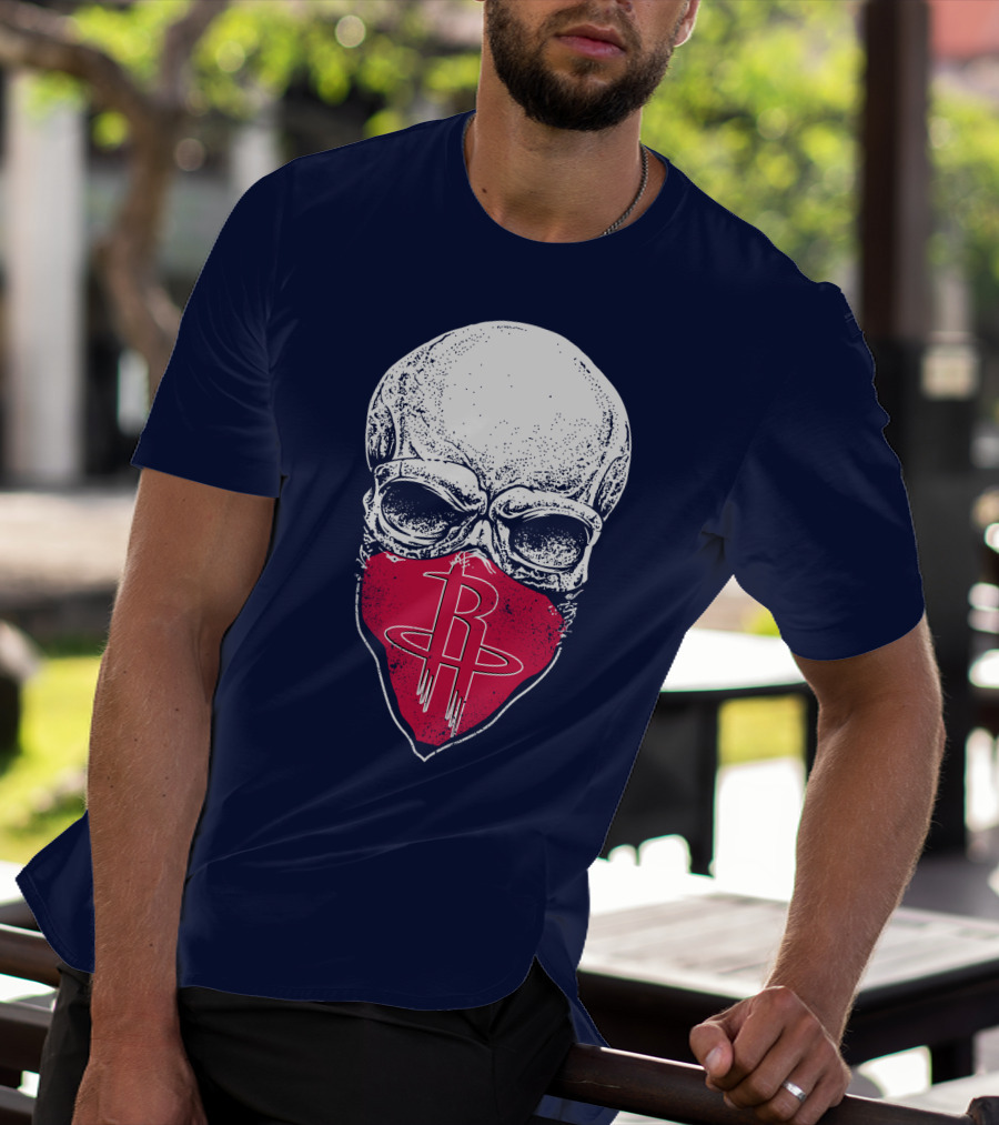 Houston Rockets Skull Logo Face Mask T-Shirt