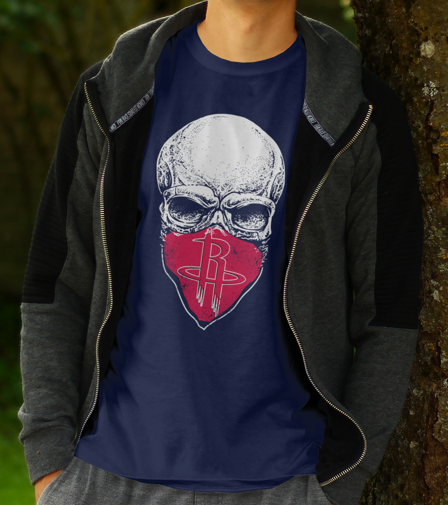 Houston Rockets Skull Logo Face Mask T-Shirt