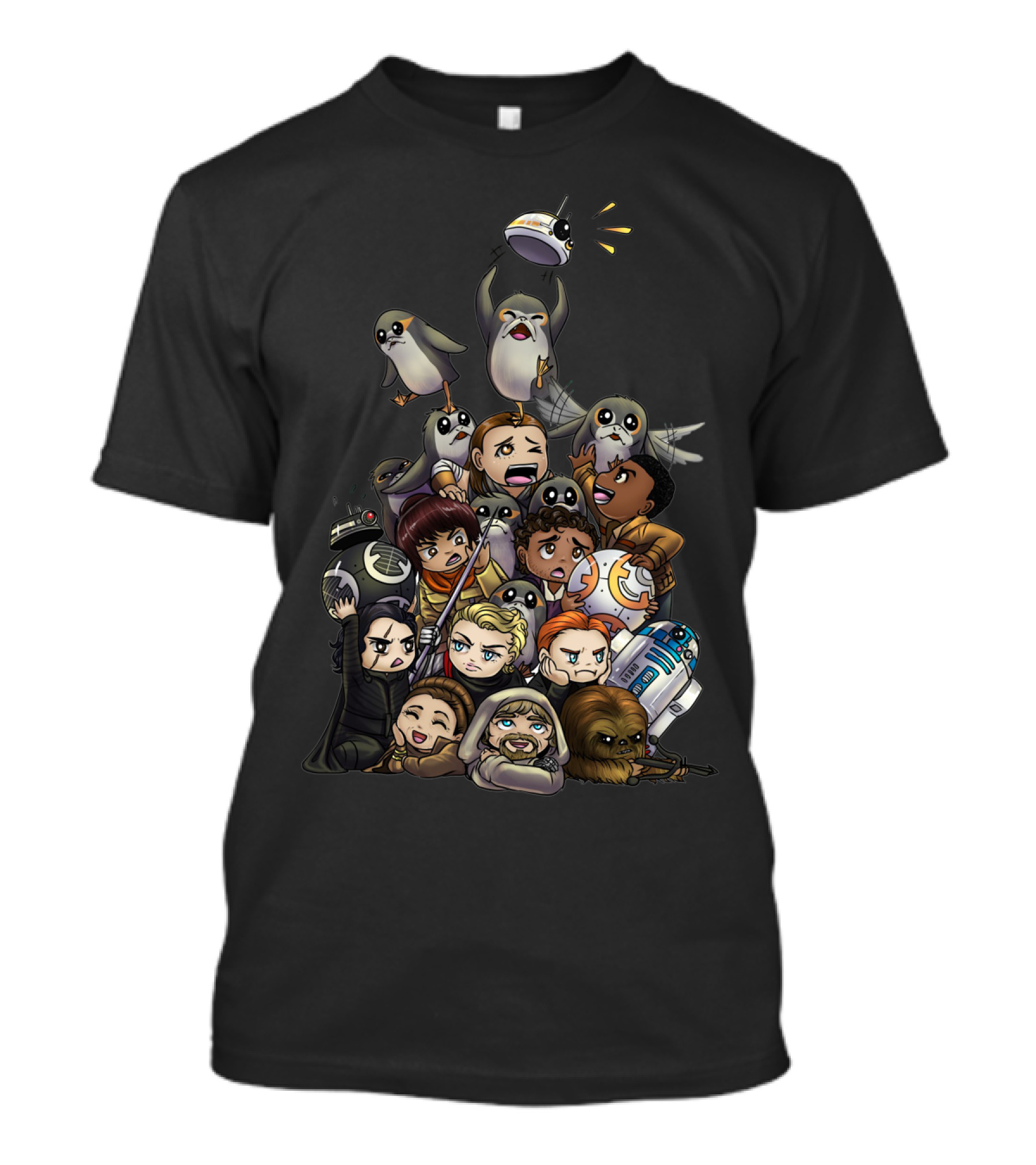 Star Wars Chibi Characters With Porgs And Droids T-Shirt