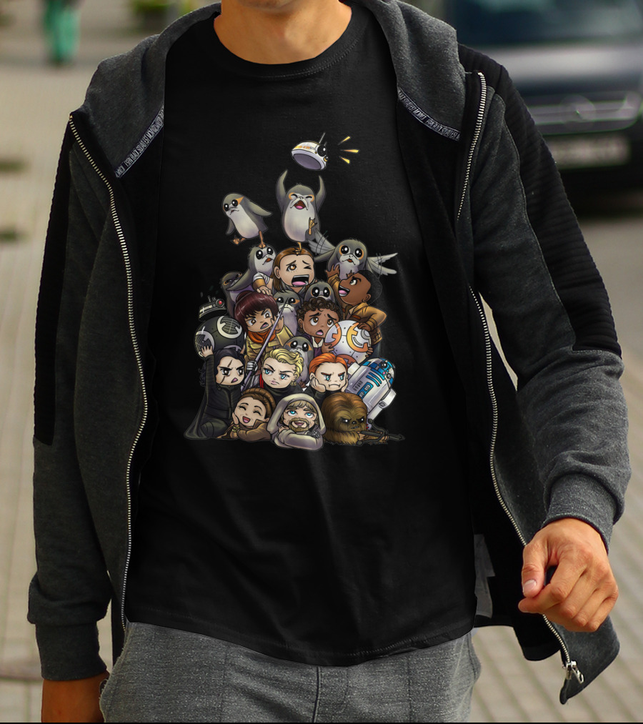 Star Wars Chibi Characters With Porgs And Droids T-Shirt