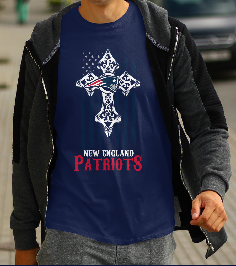 New England Patriots American Flag Cross T-Shirt