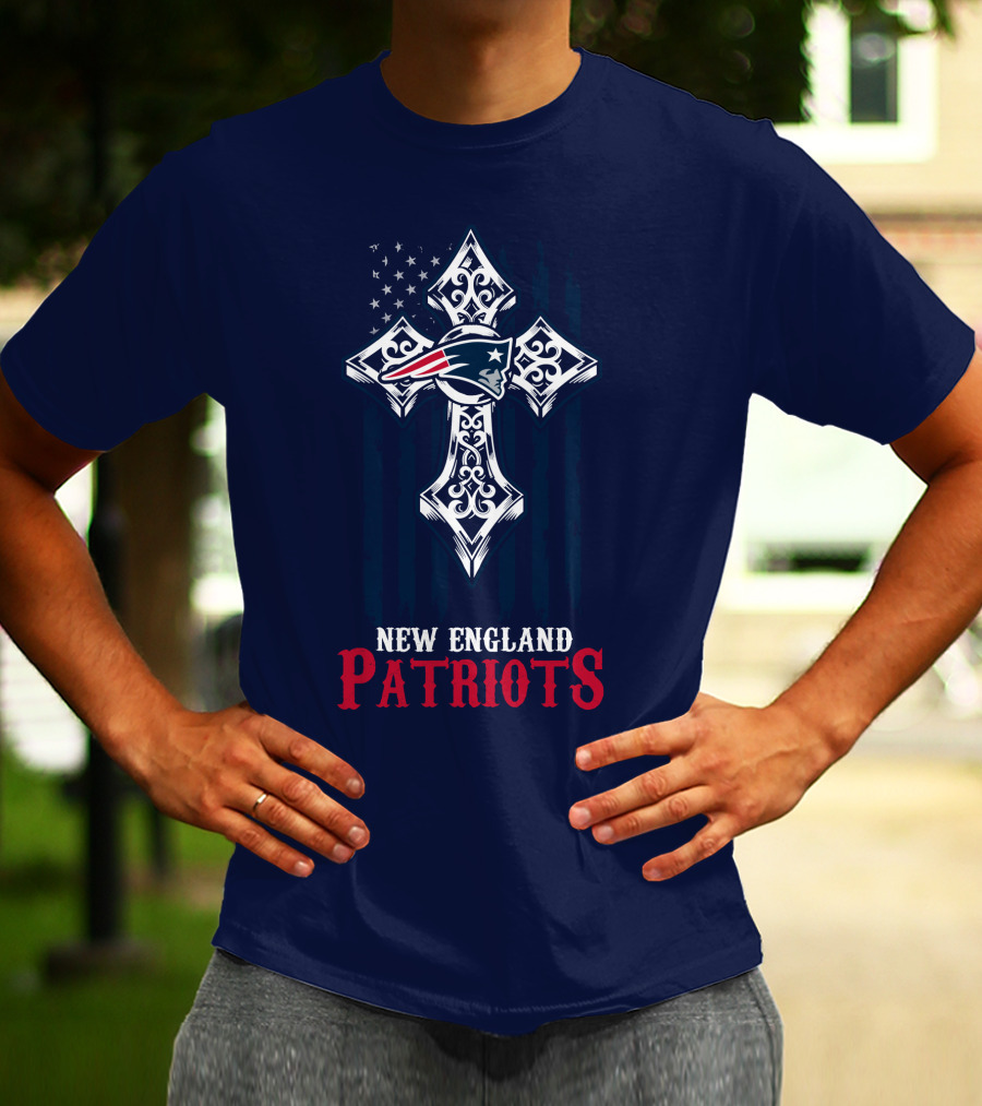 New England Patriots American Flag Cross T-Shirt