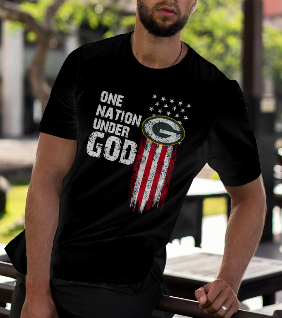 One Nation Under God Green Bay Packers American Flag Stars T-Shirt