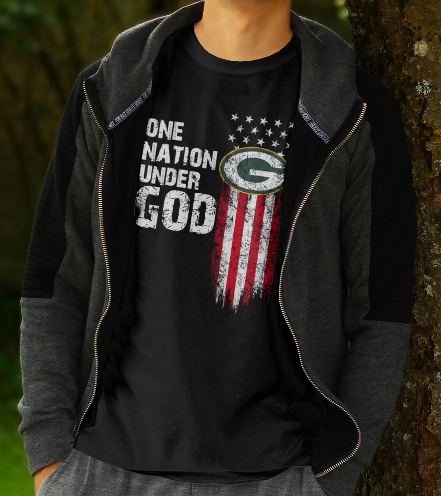 One Nation Under God Green Bay Packers American Flag Stars T-Shirt