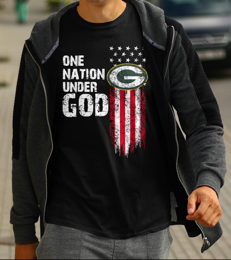 One Nation Under God Green Bay Packers American Flag Stars T-Shirt