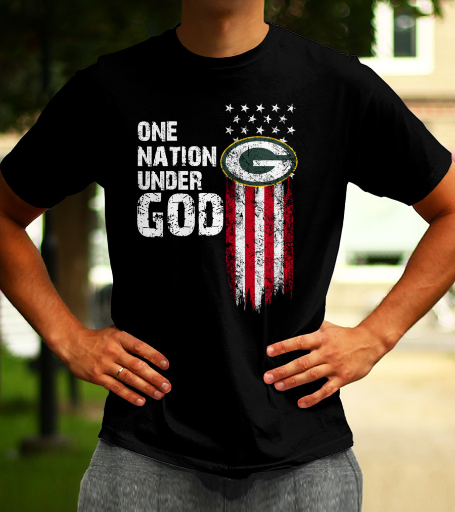 One Nation Under God Green Bay Packers American Flag Stars T-Shirt