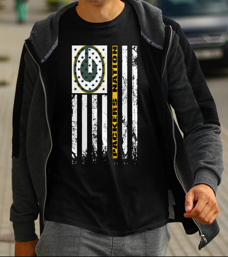 Green Bay Packers Nation Flag Distressed Style T-Shirt