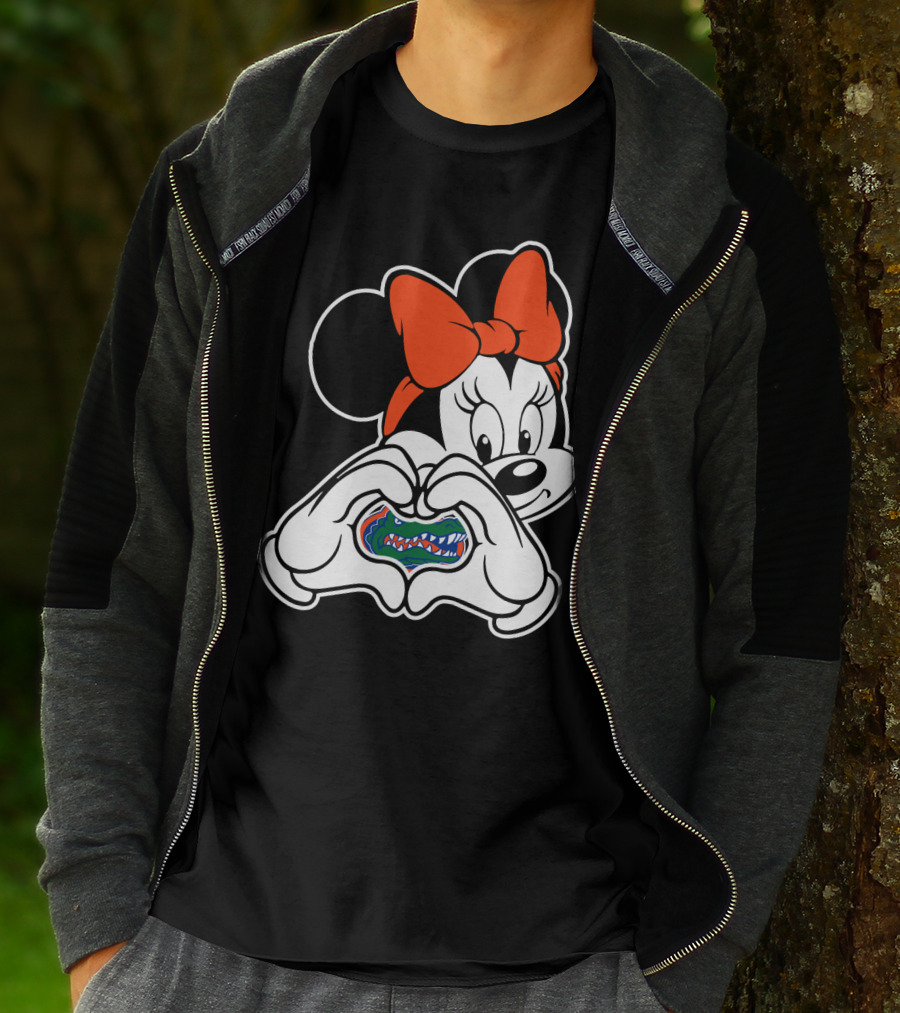 Minnie Mouse Florida Gators Fan Logo Heart Hands T-Shirt