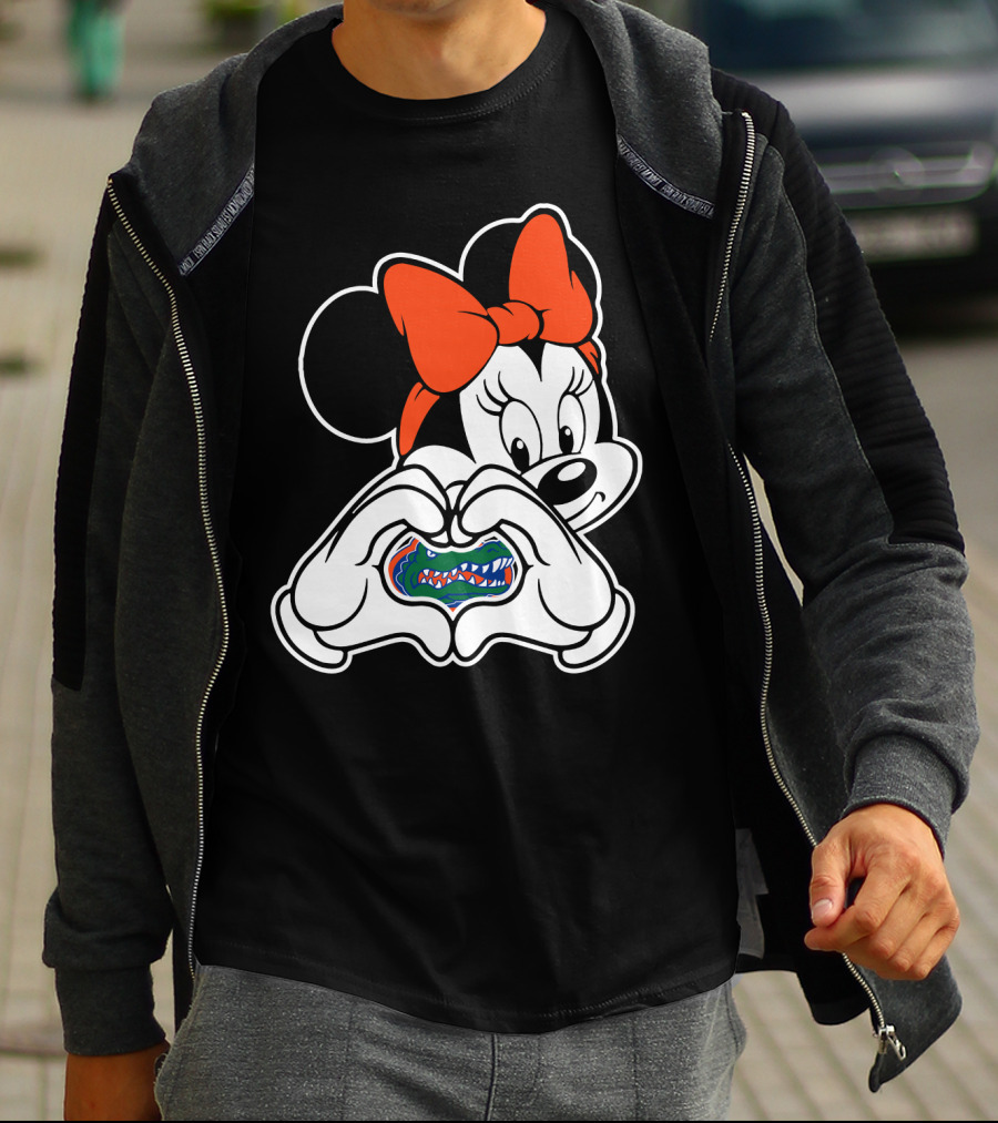 Minnie Mouse Florida Gators Fan Logo Heart Hands T-Shirt