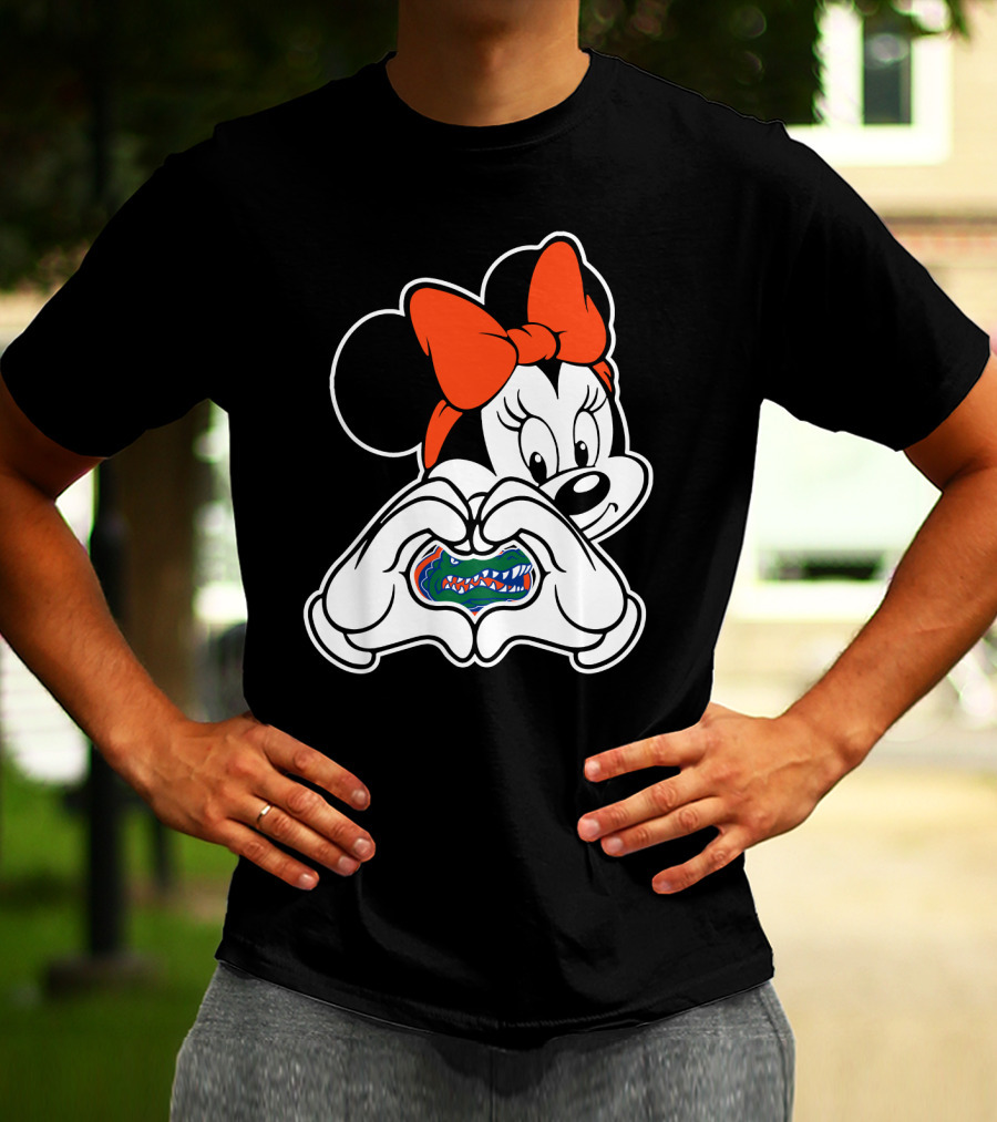 Minnie Mouse Florida Gators Fan Logo Heart Hands T-Shirt