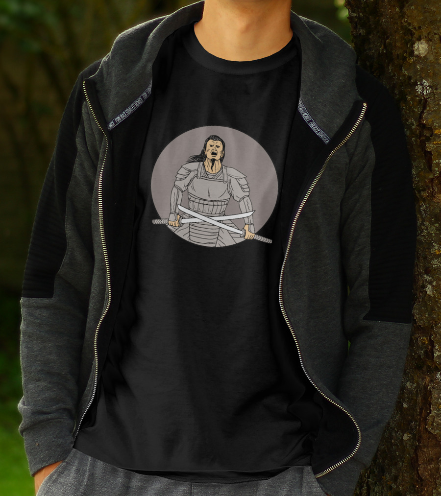 Angry Samurai Warrior Crossing Swords Oval Samurai Armour Oval T-Shirt