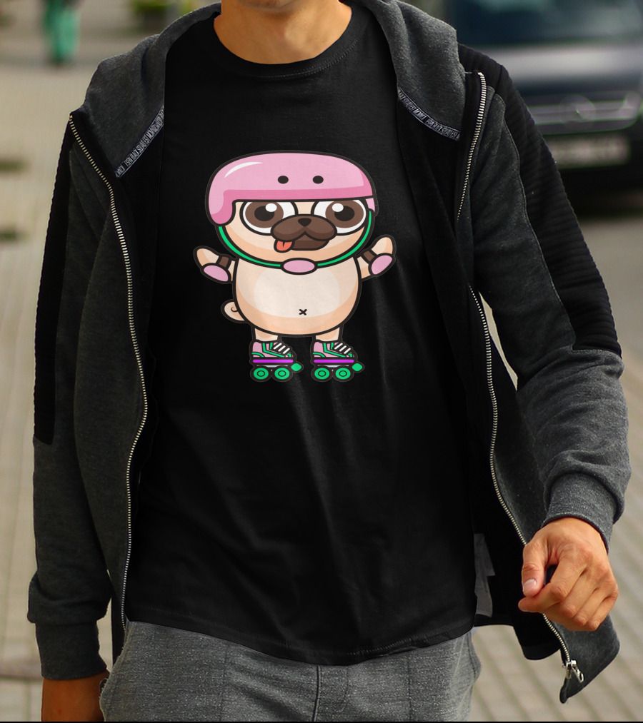 Animal Cute Pug Skating Helmet Rollerblades 346817 T-Shirt