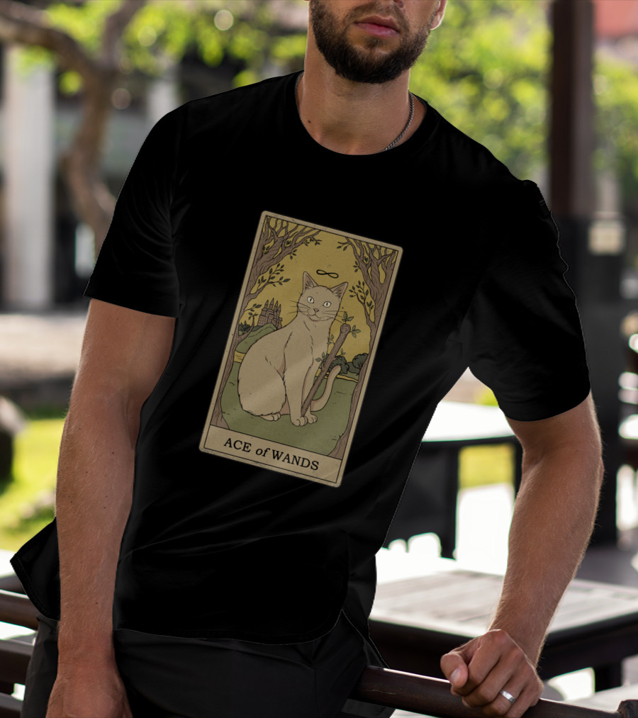 Ace Of Wands Tarot Cat With Infinity Symbol And Castle T-Shirt