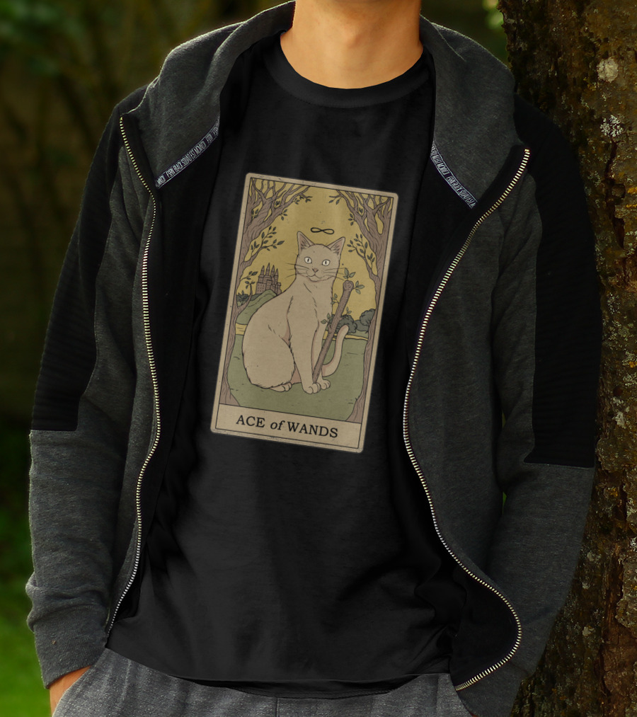 Ace Of Wands Tarot Cat With Infinity Symbol And Castle T-Shirt