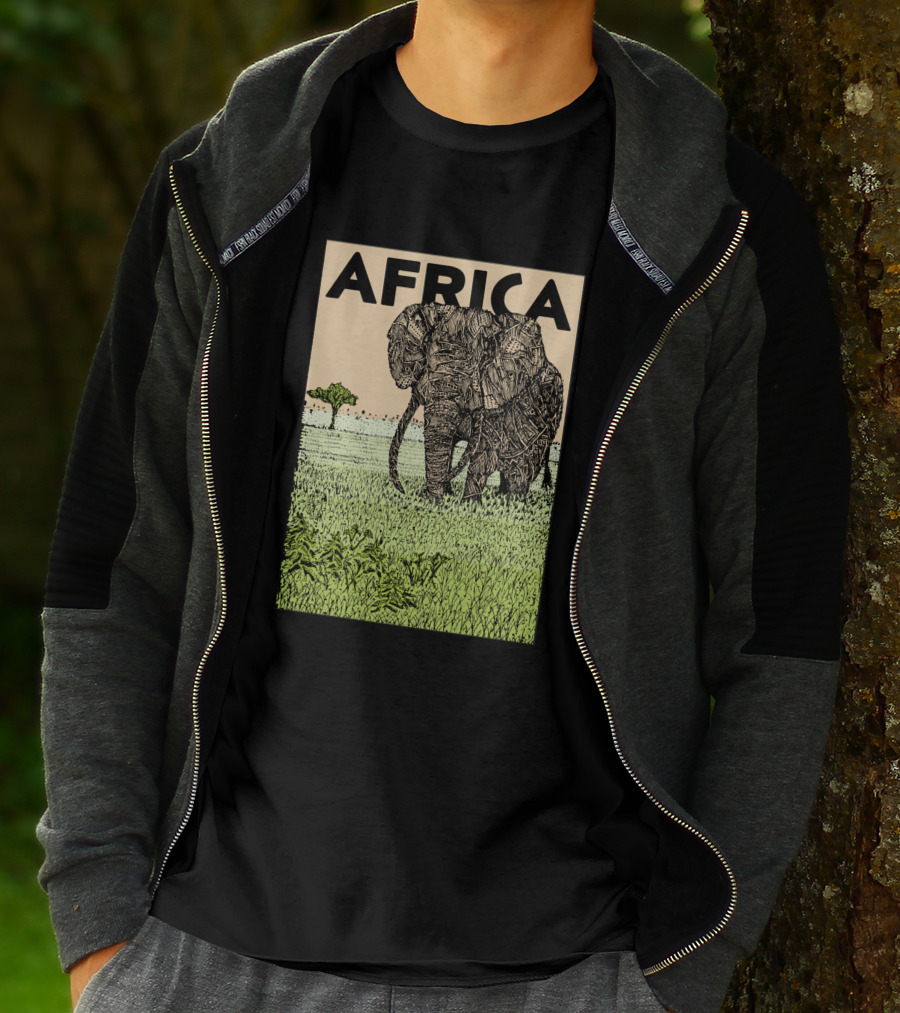 AFRICA African Elephant In Grassland With Tree T-Shirt