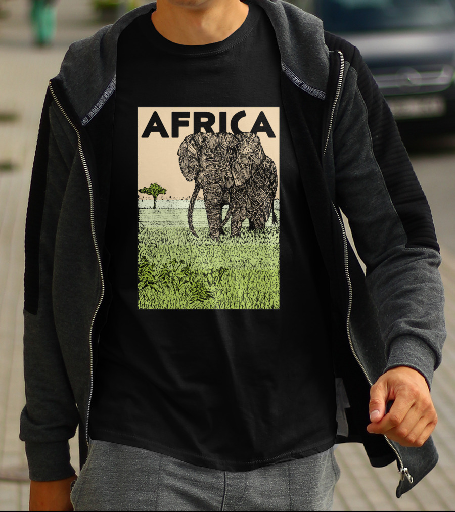 AFRICA African Elephant In Grassland With Tree T-Shirt