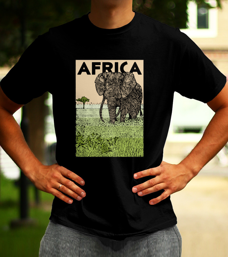 AFRICA African Elephant In Grassland With Tree T-Shirt