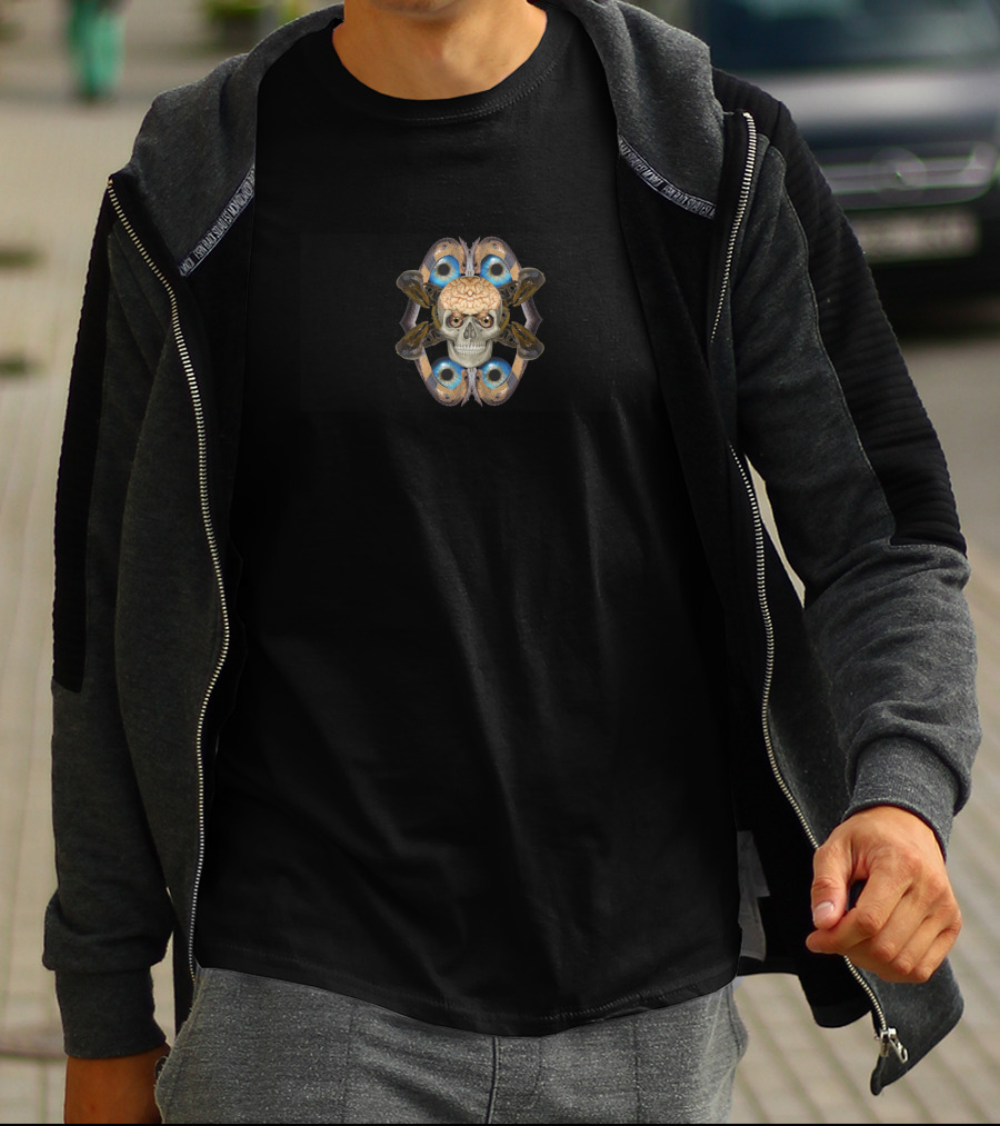 Altered State Skull With Brain And Butterfly Wings T-Shirt