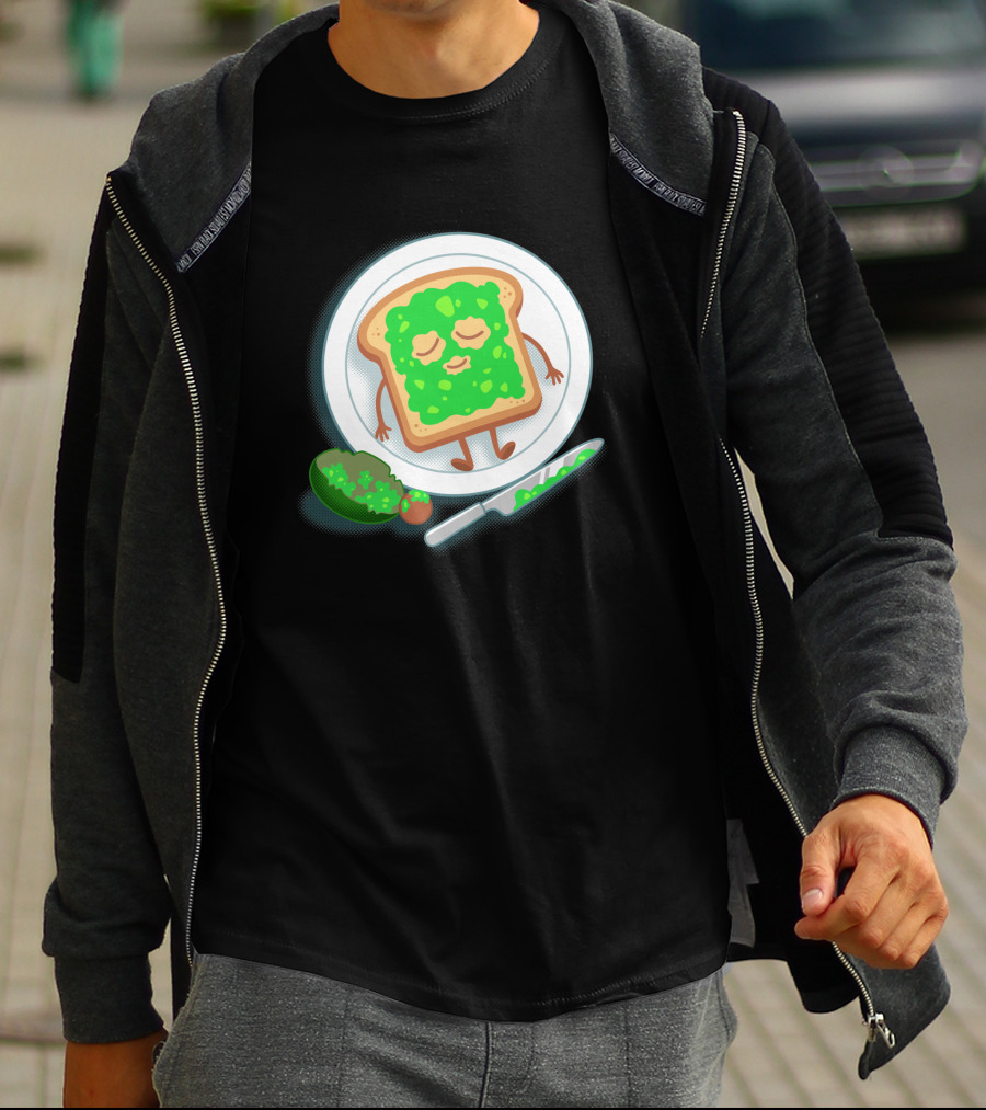 Avospado Toast Character With Avocado And Knife On Plate T-Shirt