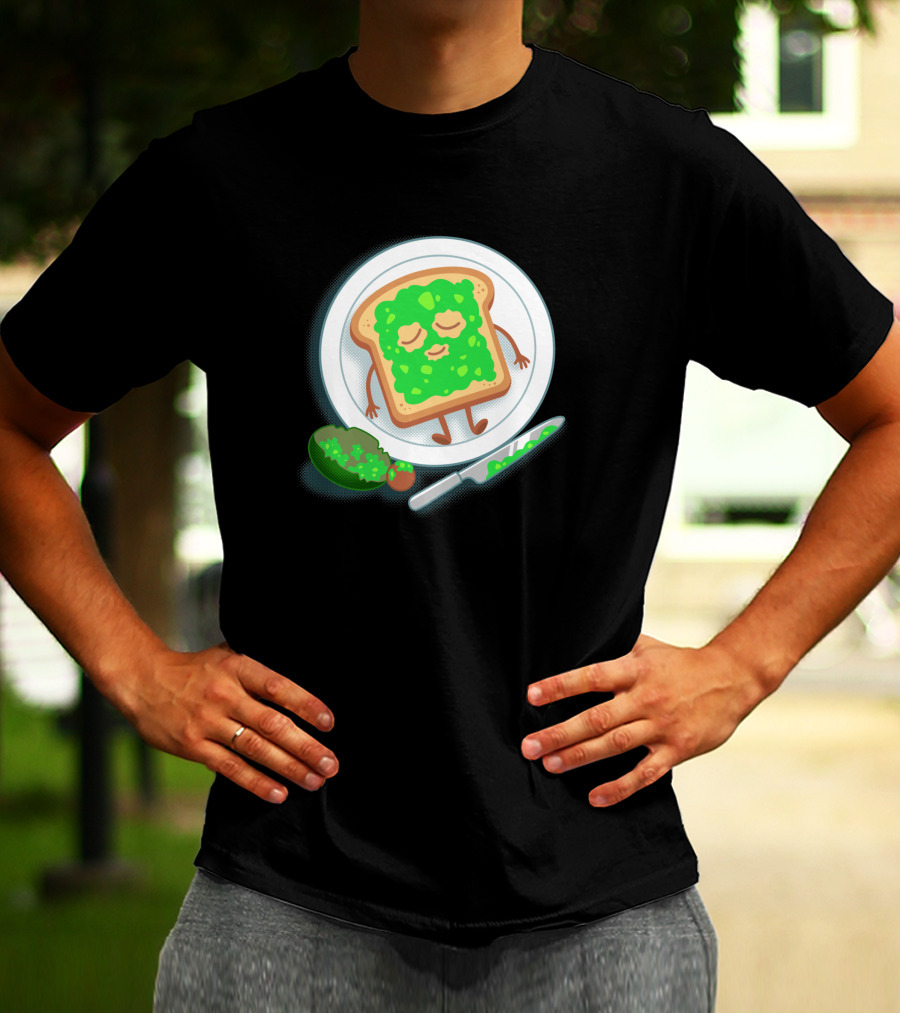 Avospado Toast Character With Avocado And Knife On Plate T-Shirt