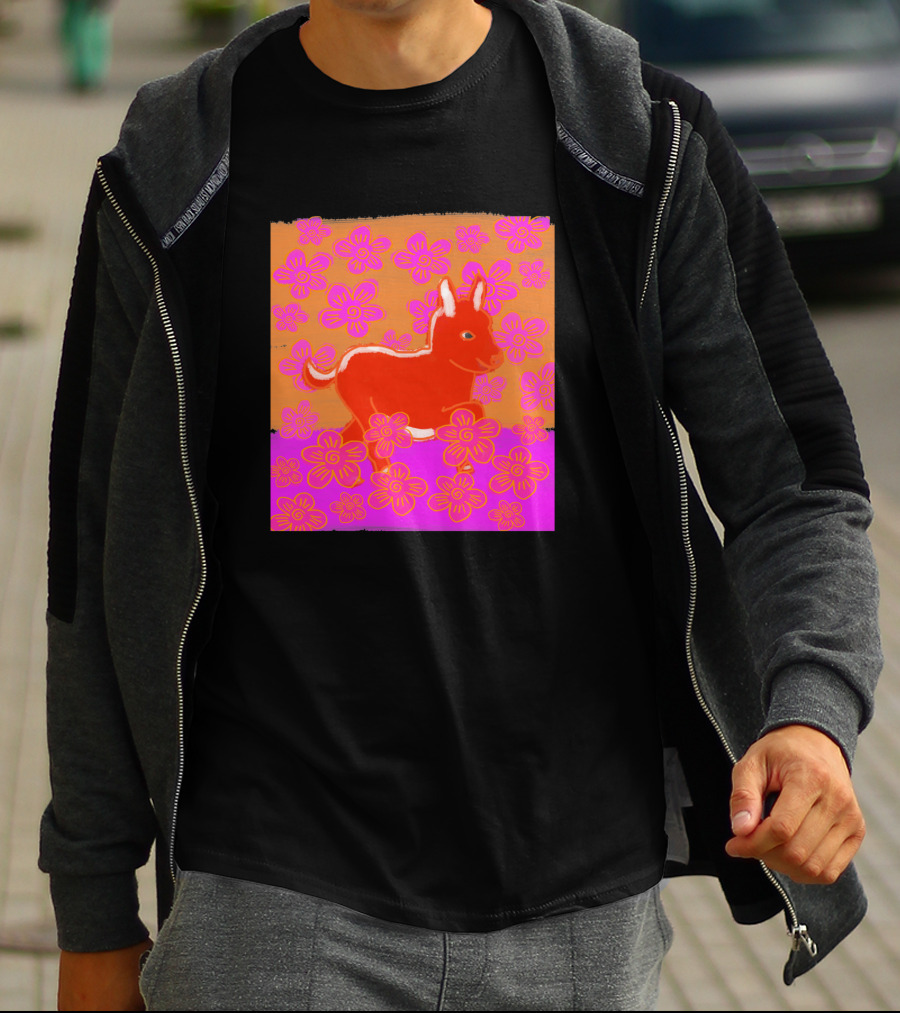 Baby Donkey In A Field Of Bright Pink Orange Flowers 1170477 T-Shirt