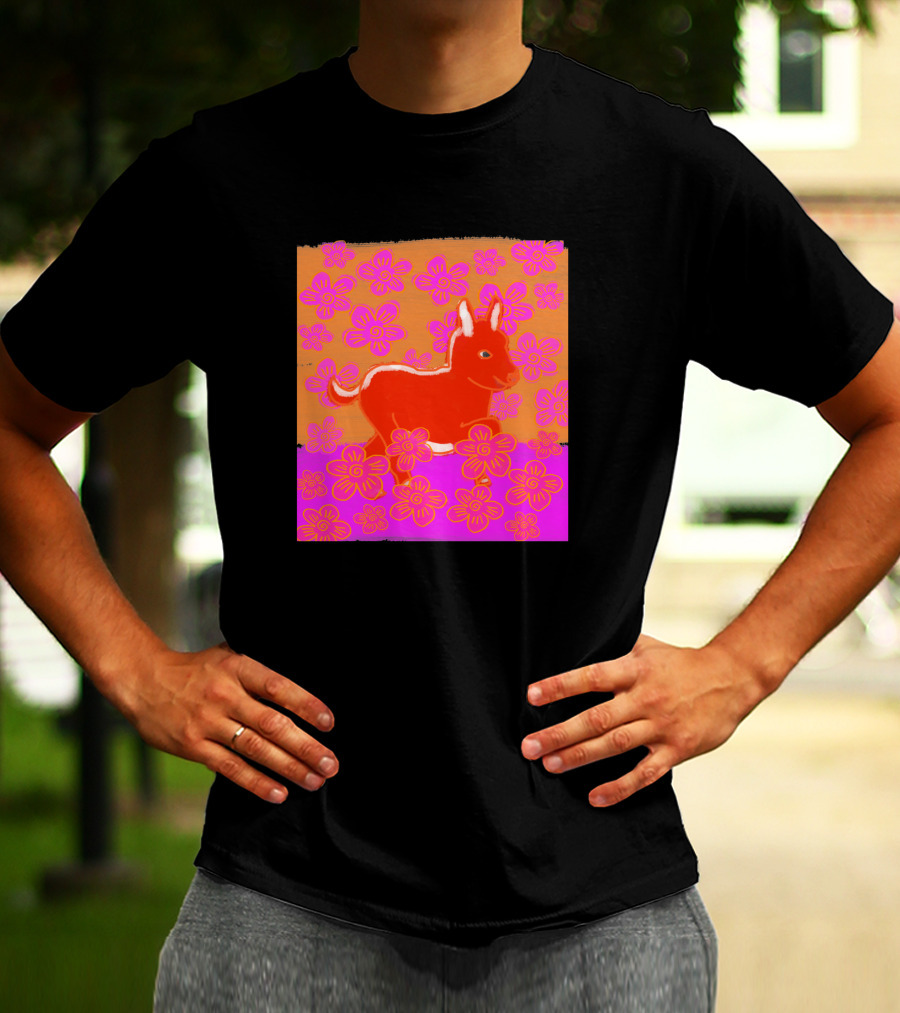 Baby Donkey In A Field Of Bright Pink Orange Flowers 1170477 T-Shirt