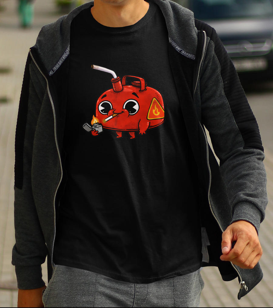Bad Gas 917017 Red Gas Can Smoking With Lighter And Flame T-Shirt