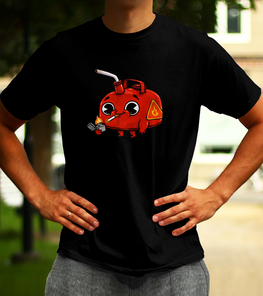 Bad Gas 917017 Red Gas Can Smoking With Lighter And Flame T-Shirt