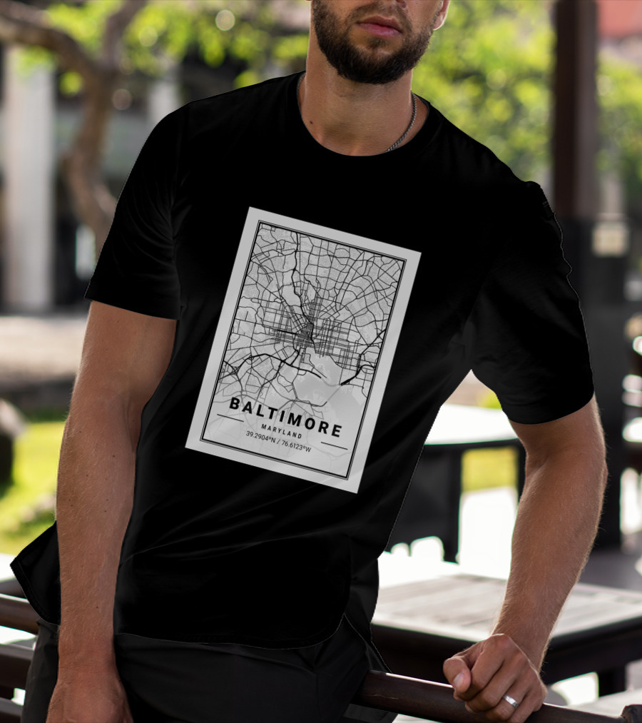 Baltimore Maryland City Map Coordinates 39.2904°N 76.6123°W T-Shirt