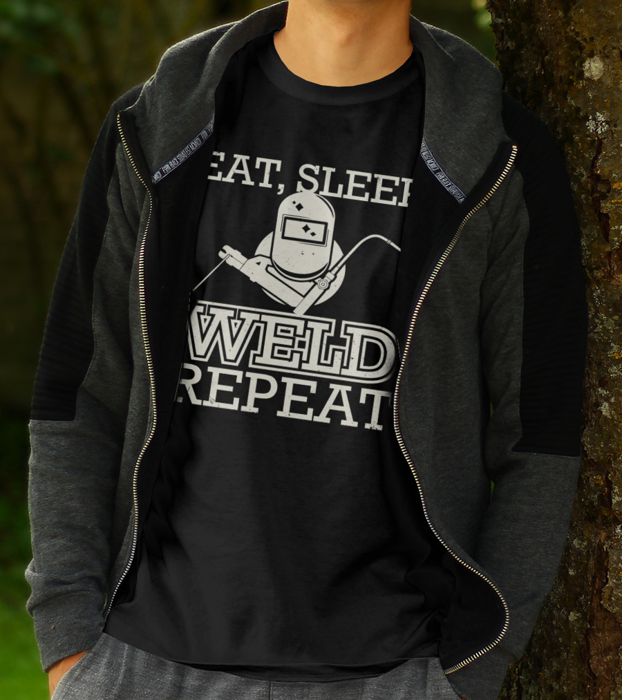Eat Sleep Weld Repeat Funny Welder With Welding Helmet T-Shirt