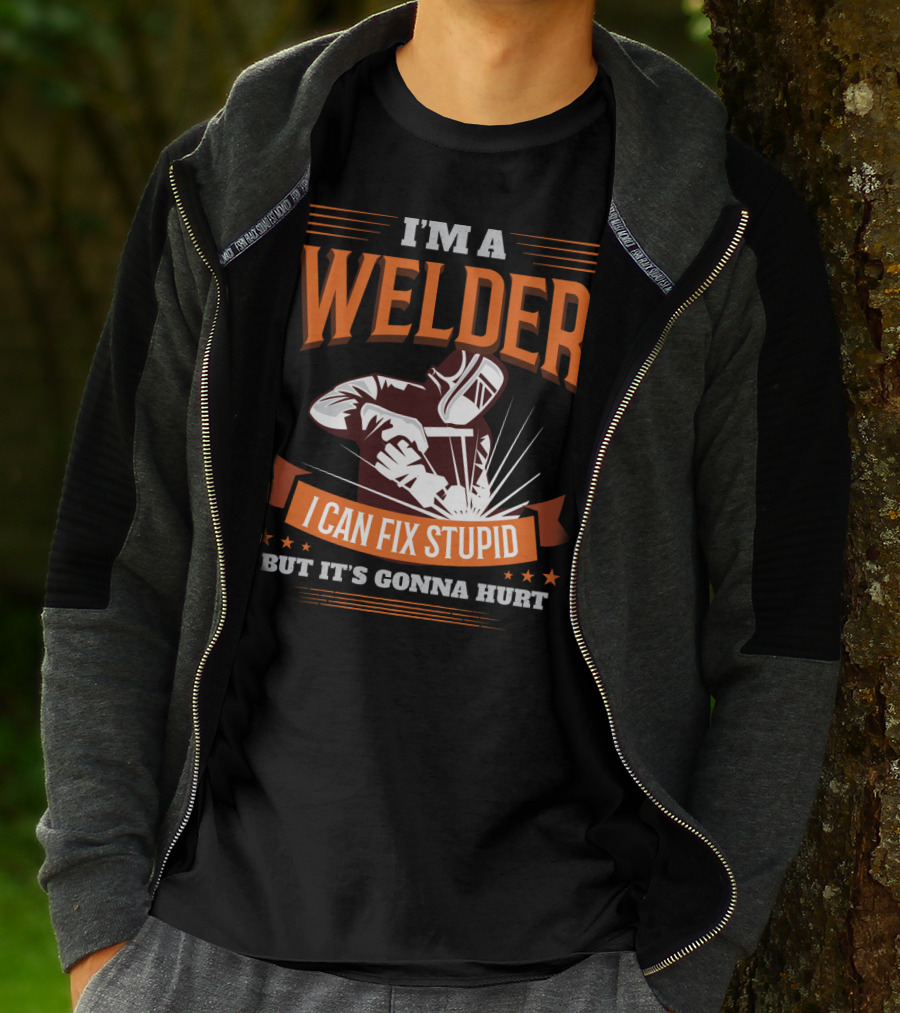 I'm A Welder I Can Fix Stupid But It's Gonna Hurt Graphic With Welding Mask And Sparks T-Shirt