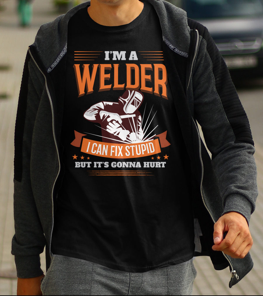 I'm A Welder I Can Fix Stupid But It's Gonna Hurt Graphic With Welding Mask And Sparks T-Shirt